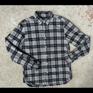 Beams Japan Men's Small Gray Plaid Button Down Long Sleeve Flannel Shirt Cotton